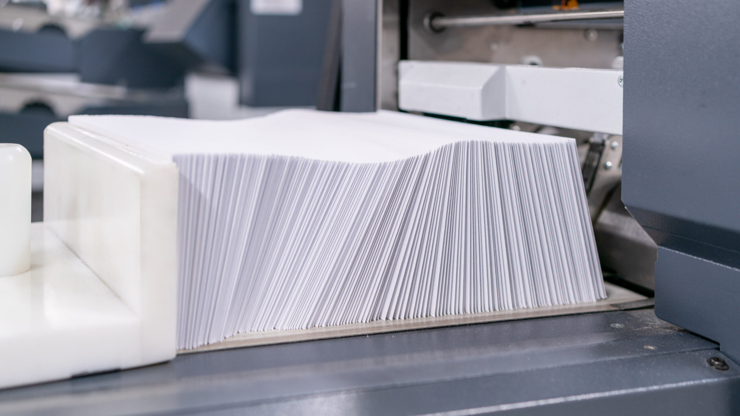 Lined up direct mail envelopes in production