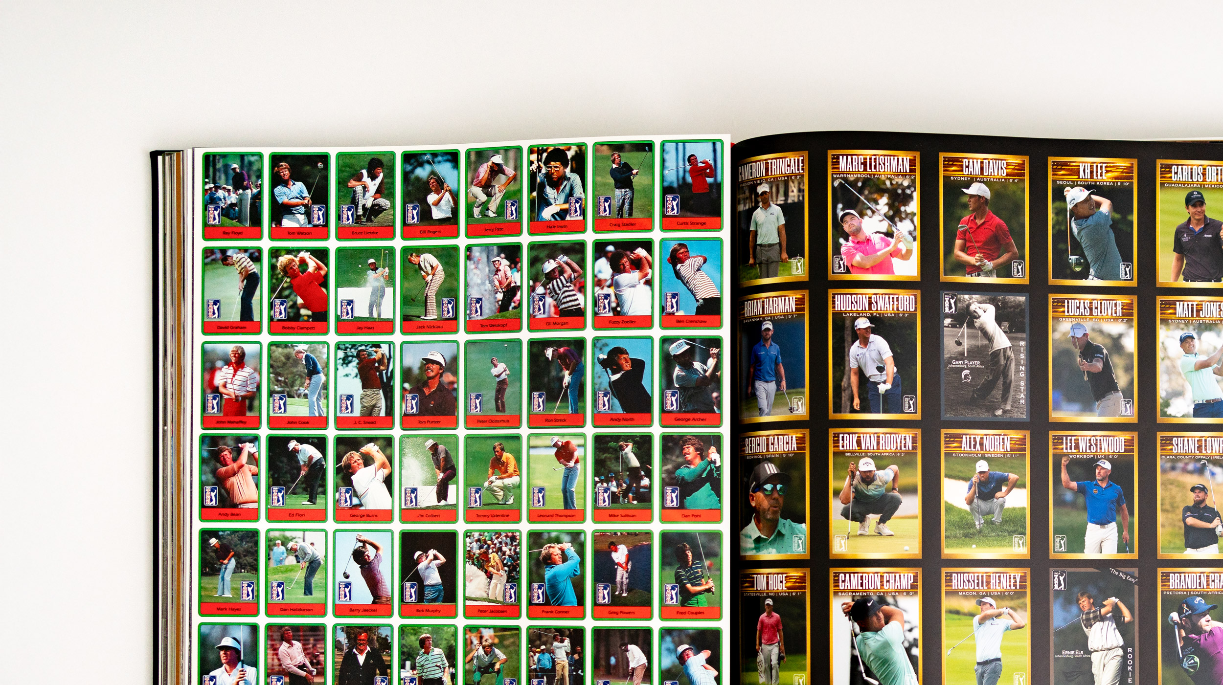 Interior spread showing grid of golf collector cards in the PGA Tour Vault Book