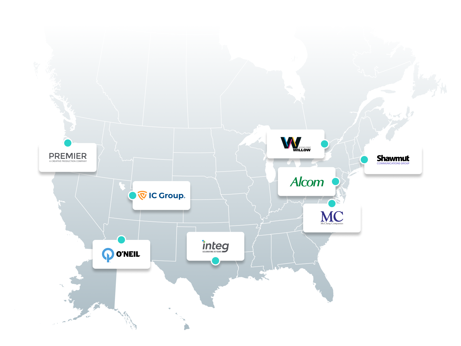 Map showing locations of 9Fold partners