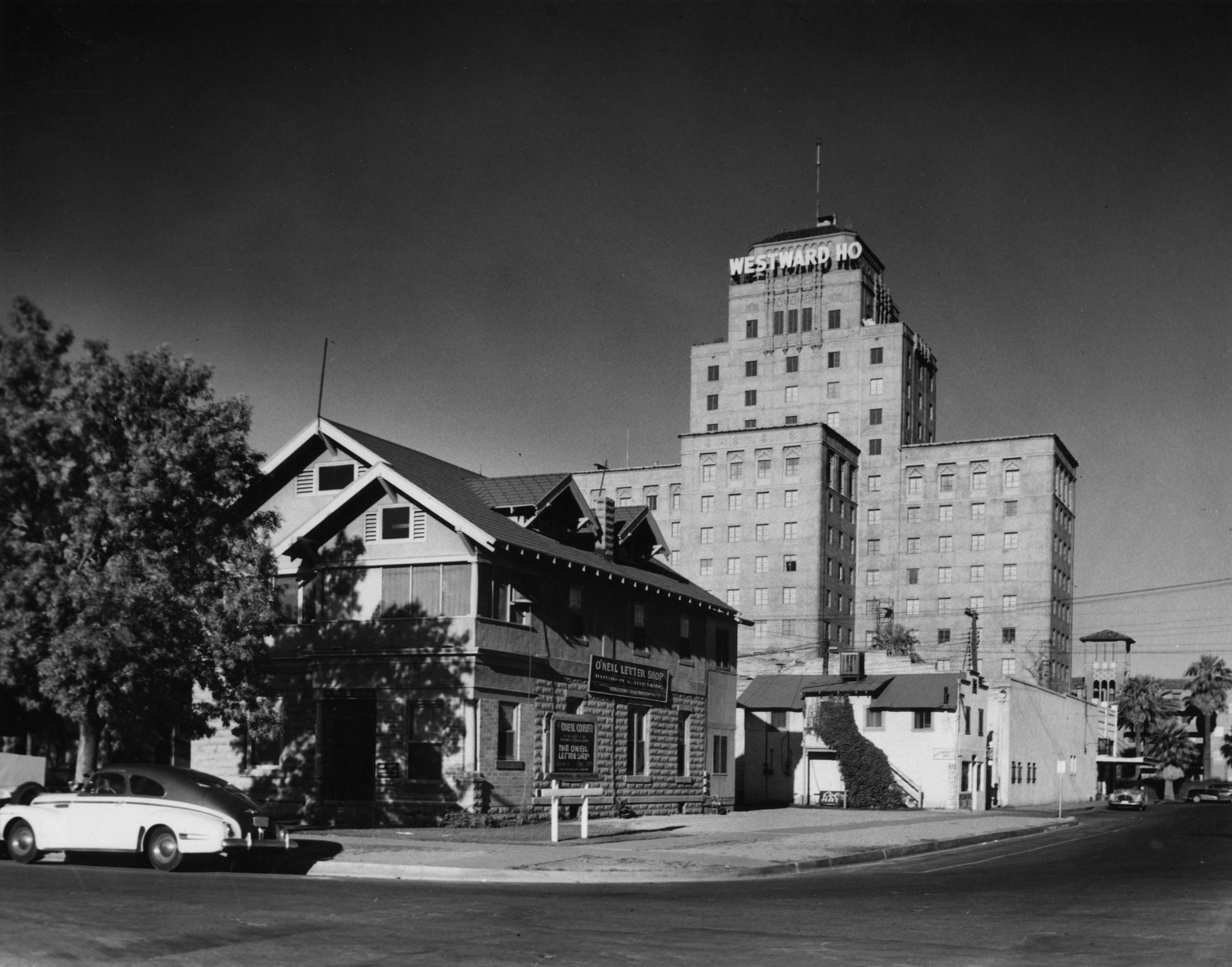 Black and white historical photo of O'Neil building exterior