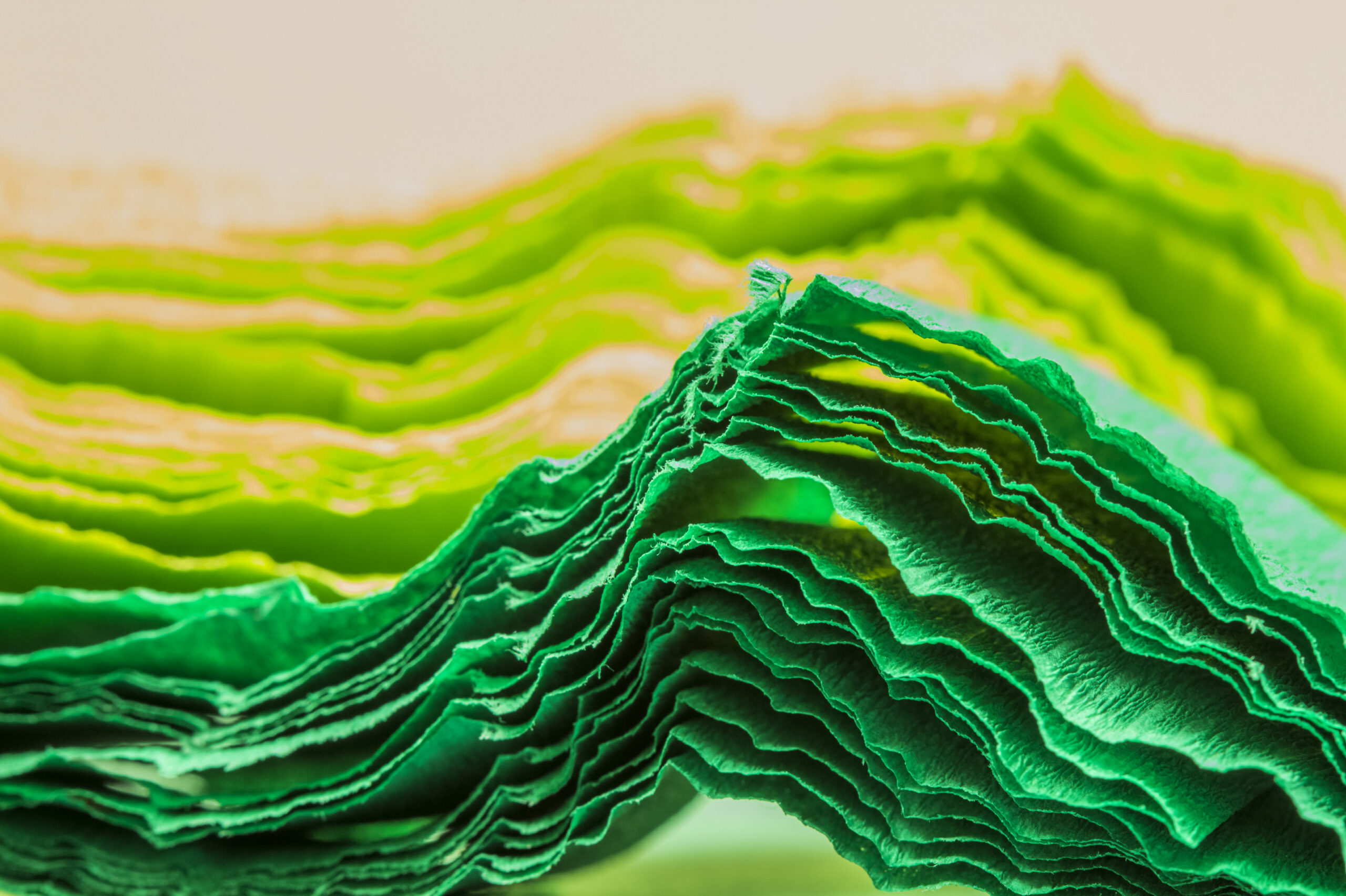 Colorful abstract composition with green crepe lights