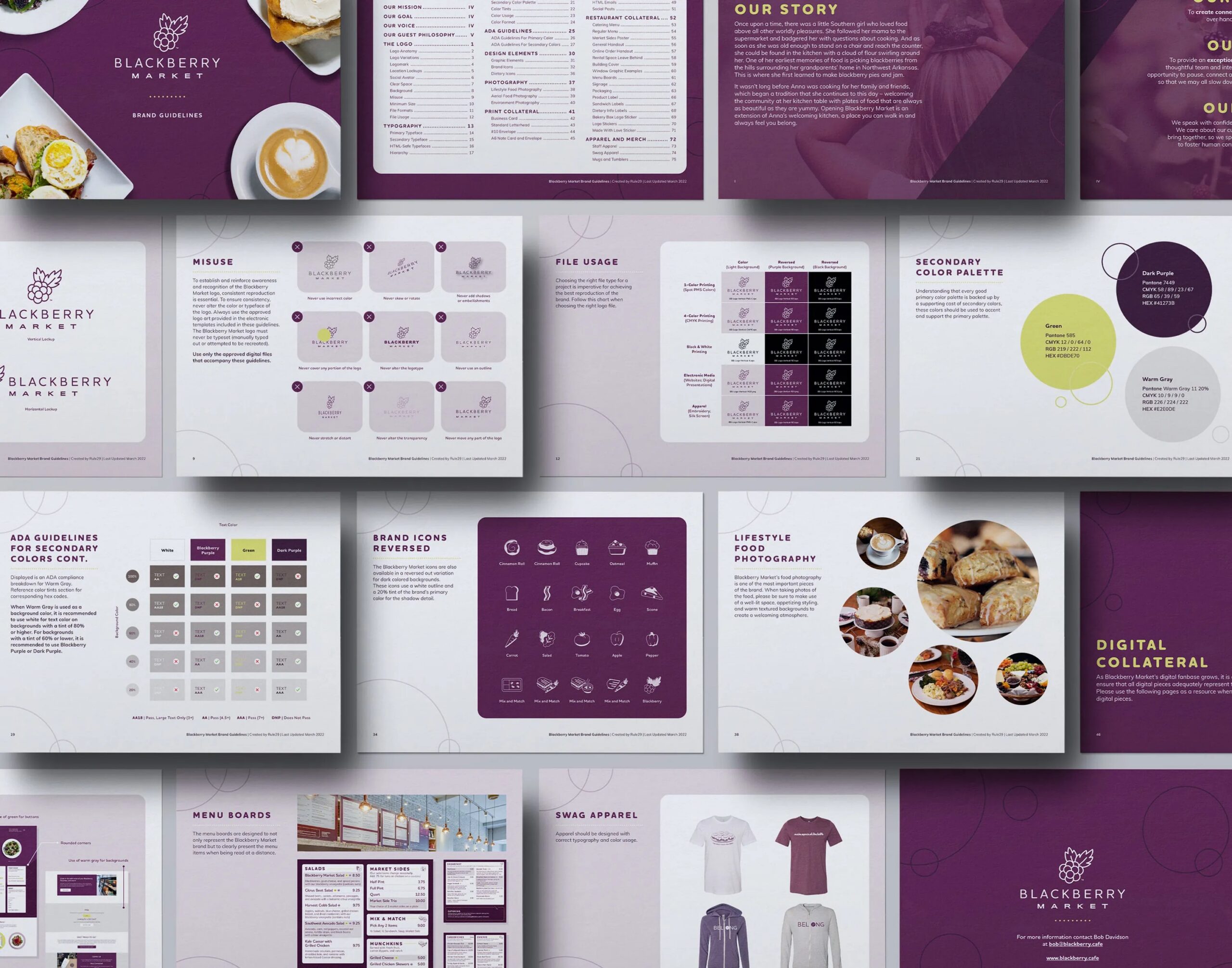 Lay flat aerial shot of the Blackberry Market brand guide