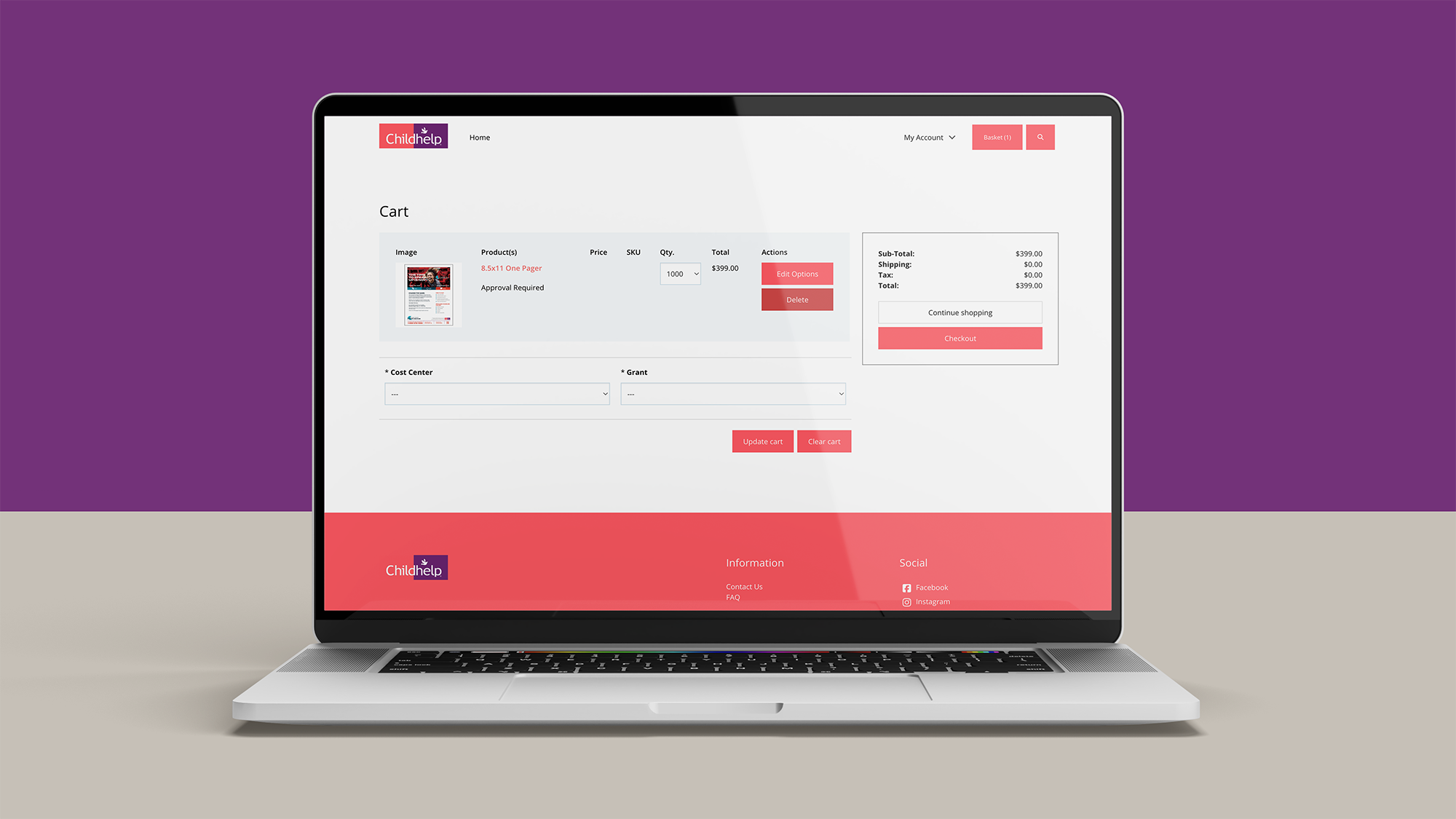 Laptop showing the cart of the Childhelp online storefront